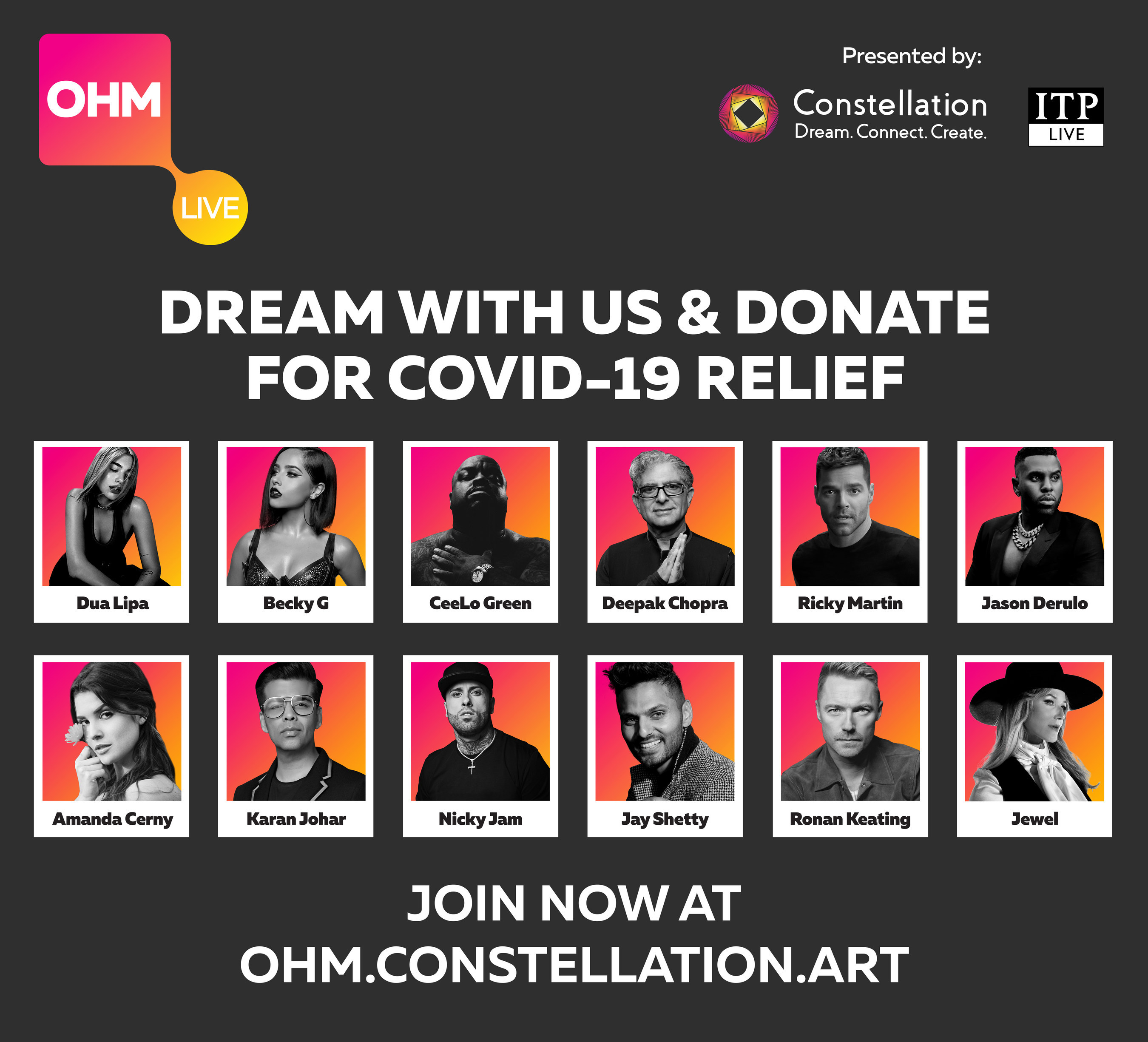 OHM Live, with Eva Longoria Báston, CeeLo Green, Deepak Chopra, Dua Lipa and Jason Derulo